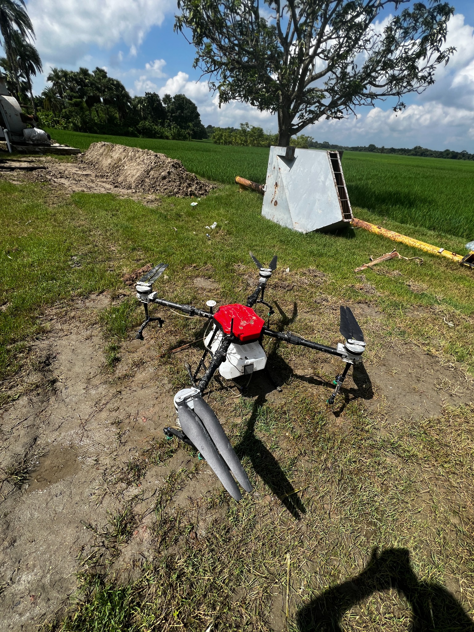 Drone spraying in village fields